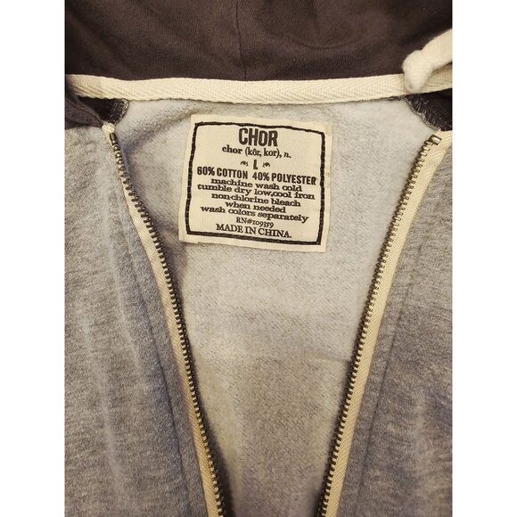 Chor hoodie jacket large gray charcoal zipper - Picture 3 of 7